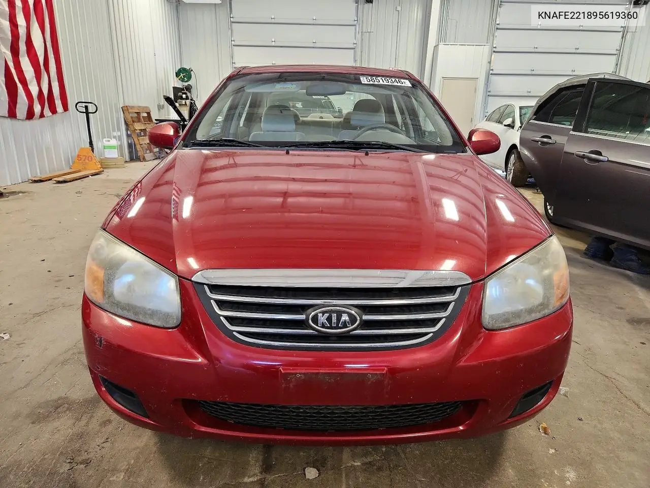 2009 Kia Spectra Lx VIN: KNAFE221895619360 Lot: 58519346