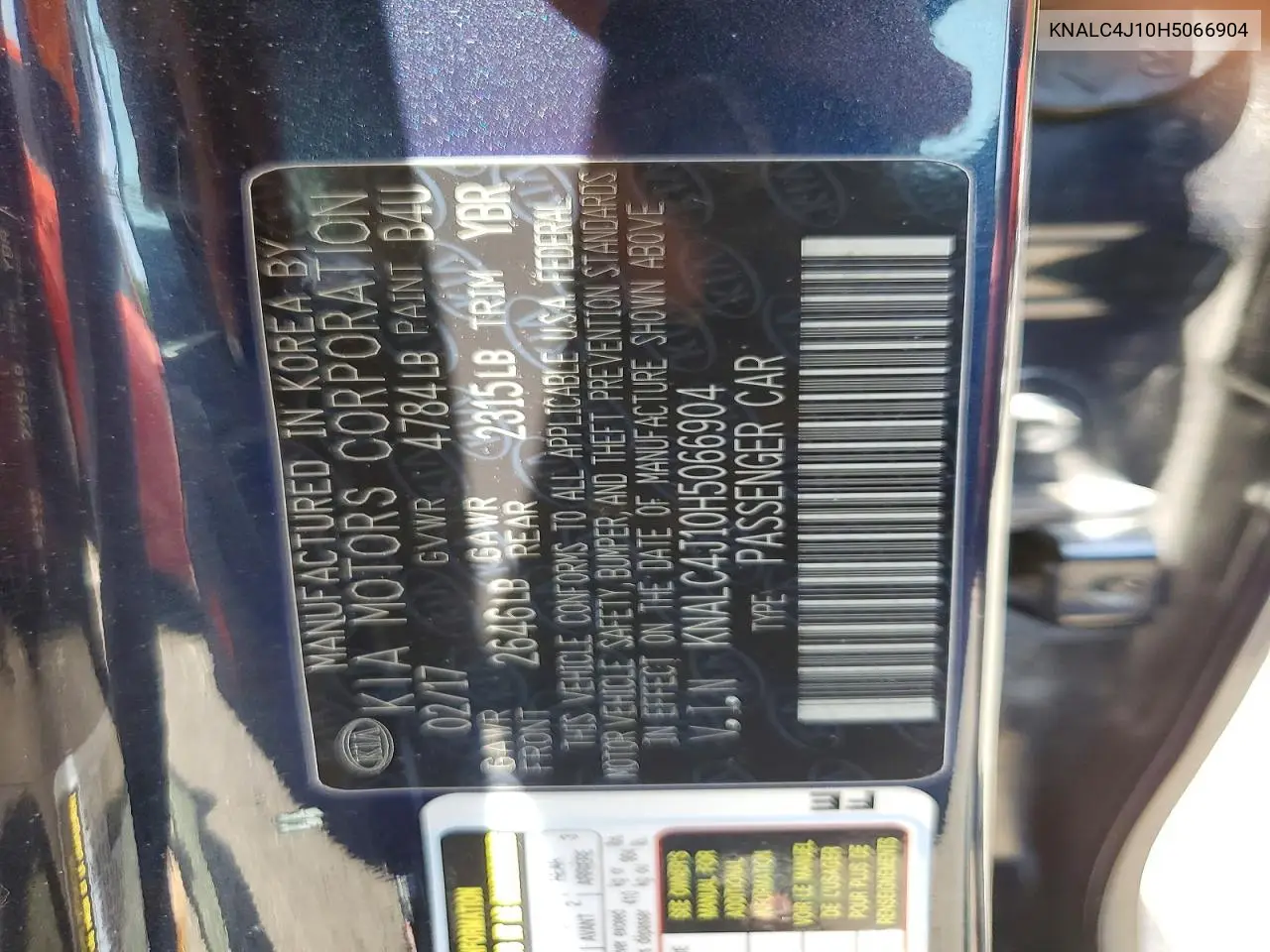 2017 Kia Cadenza Limited VIN: KNALC4J10H5066904 Lot: 59093106