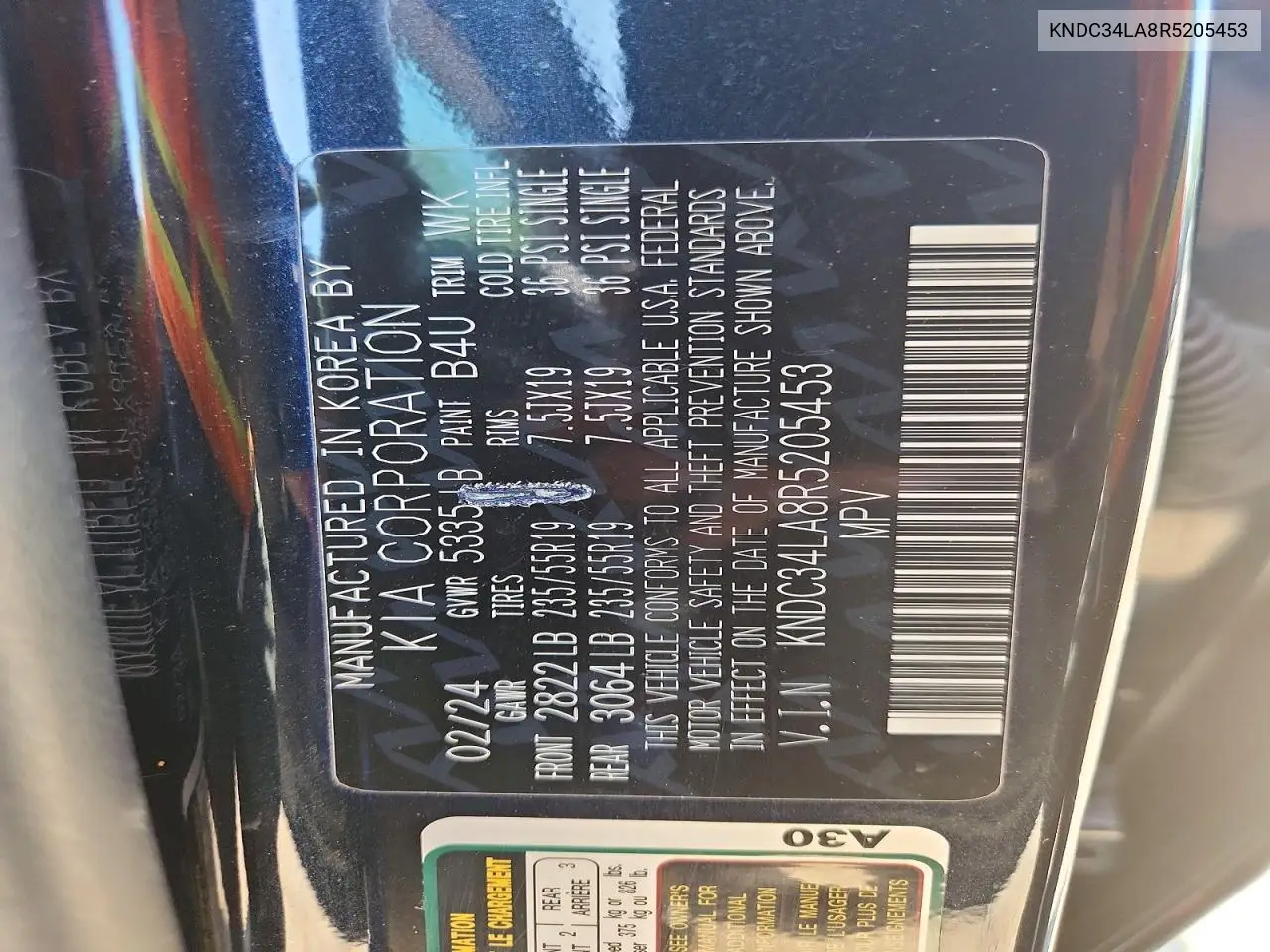 2024 Kia Ev6 Wind VIN: KNDC34LA8R5205453 Lot: 56501096