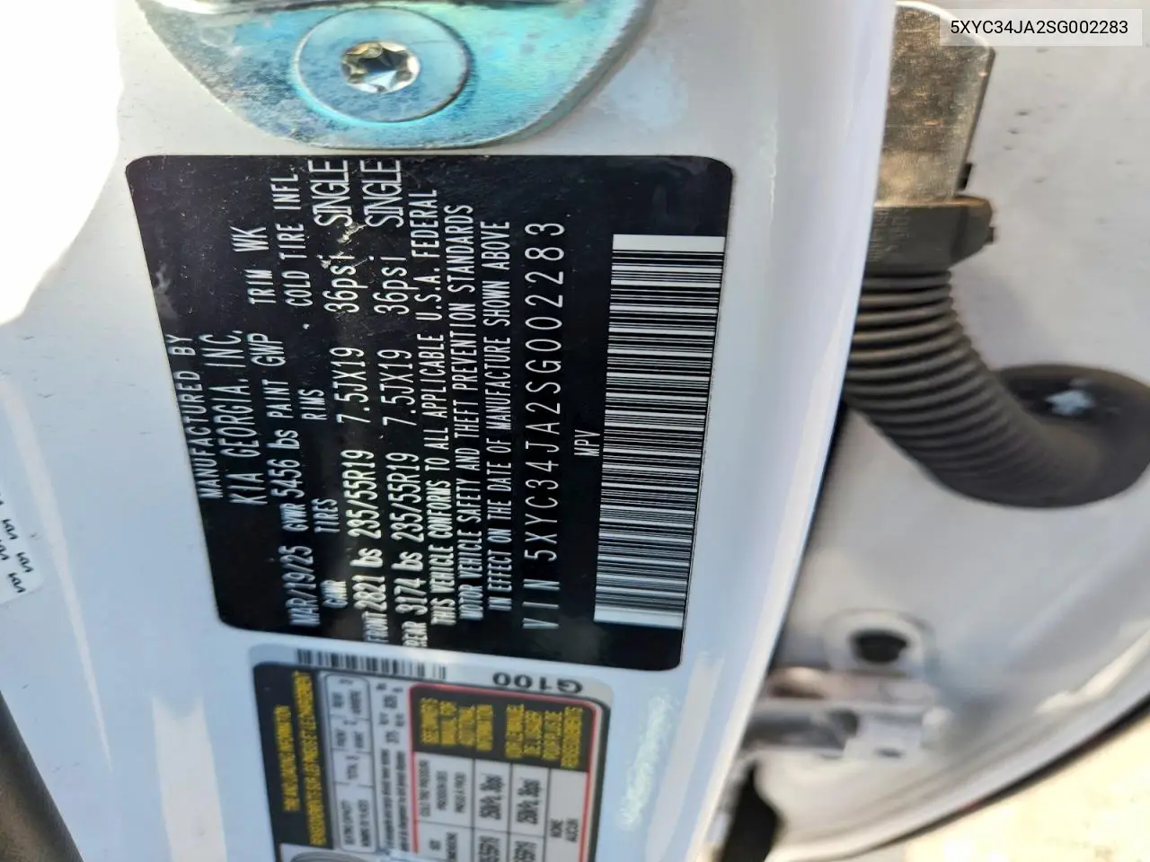 2025 Kia Ev6 Light Long Range VIN: 5XYC34JA2SG002283 Lot: 58146956