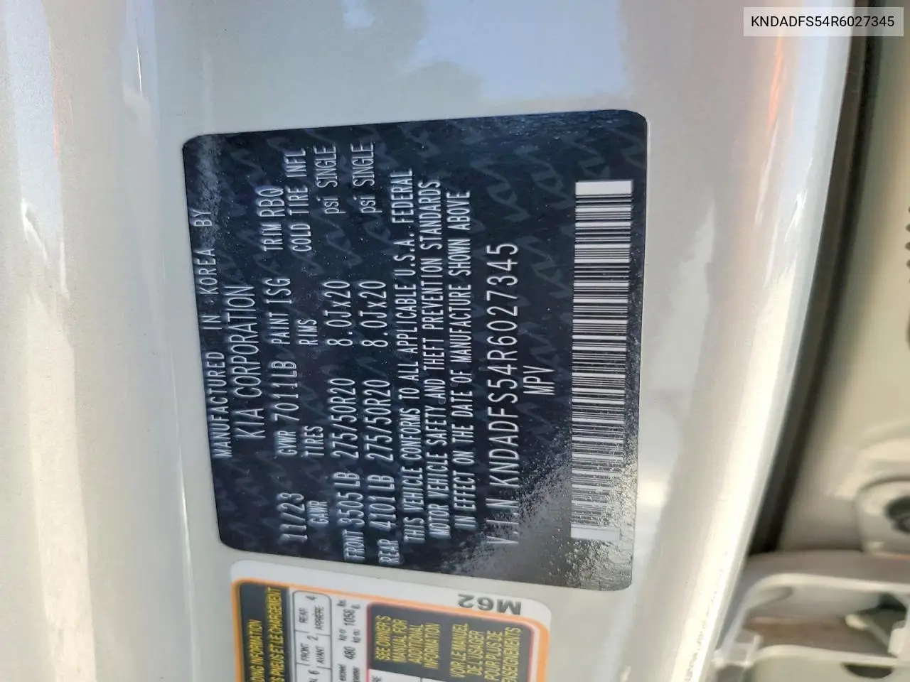 2024 Kia Ev9 Land VIN: KNDADFS54R6027345 Lot: 55757286
