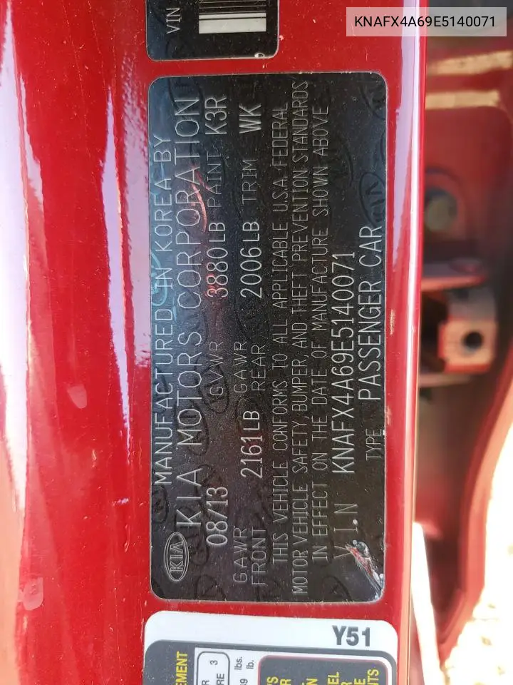 KNAFX4A69E5140071 2014 Kia Forte Lx