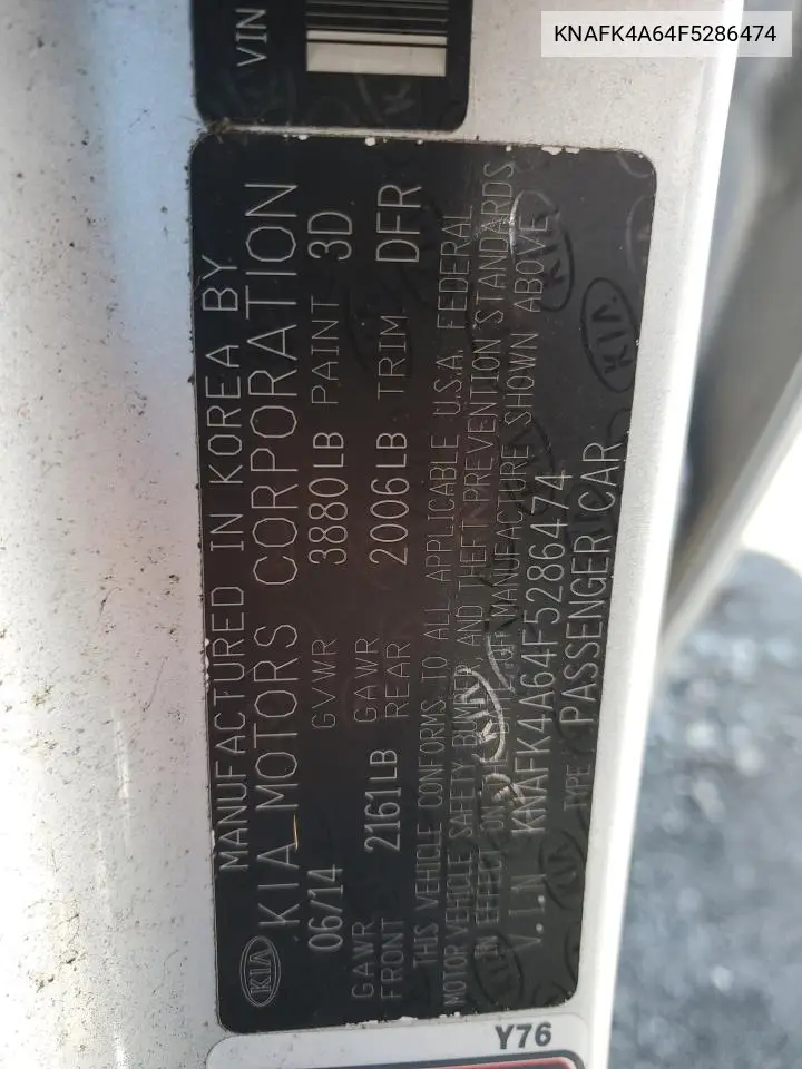 KNAFK4A64F5286474 2015 Kia Forte Lx