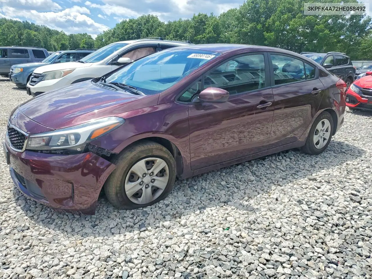 2017 Kia Forte Lx VIN: 3KPFK4A72HE058492 Lot: 58090746