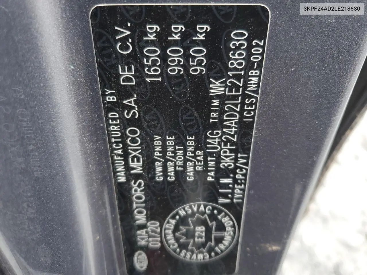 3KPF24AD2LE218630 2020 Kia Forte Fe
