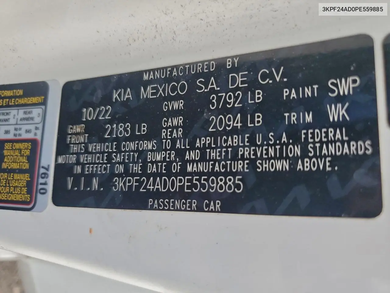 3KPF24AD0PE559885 2023 Kia Forte Lx