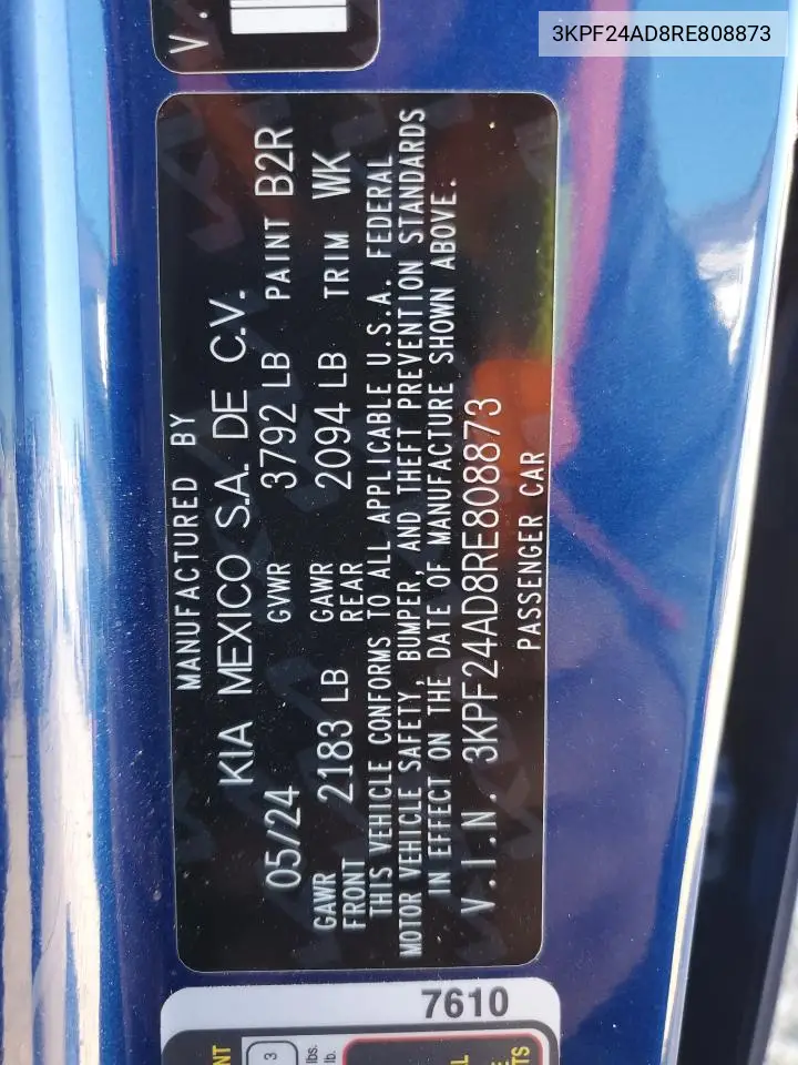3KPF24AD8RE808873 2024 Kia Forte Lx