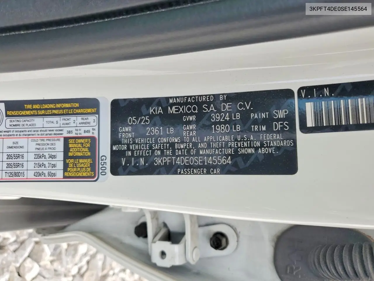 2025 Kia K4 Lxs VIN: 3KPFT4DE0SE145564 Lot: 56733836