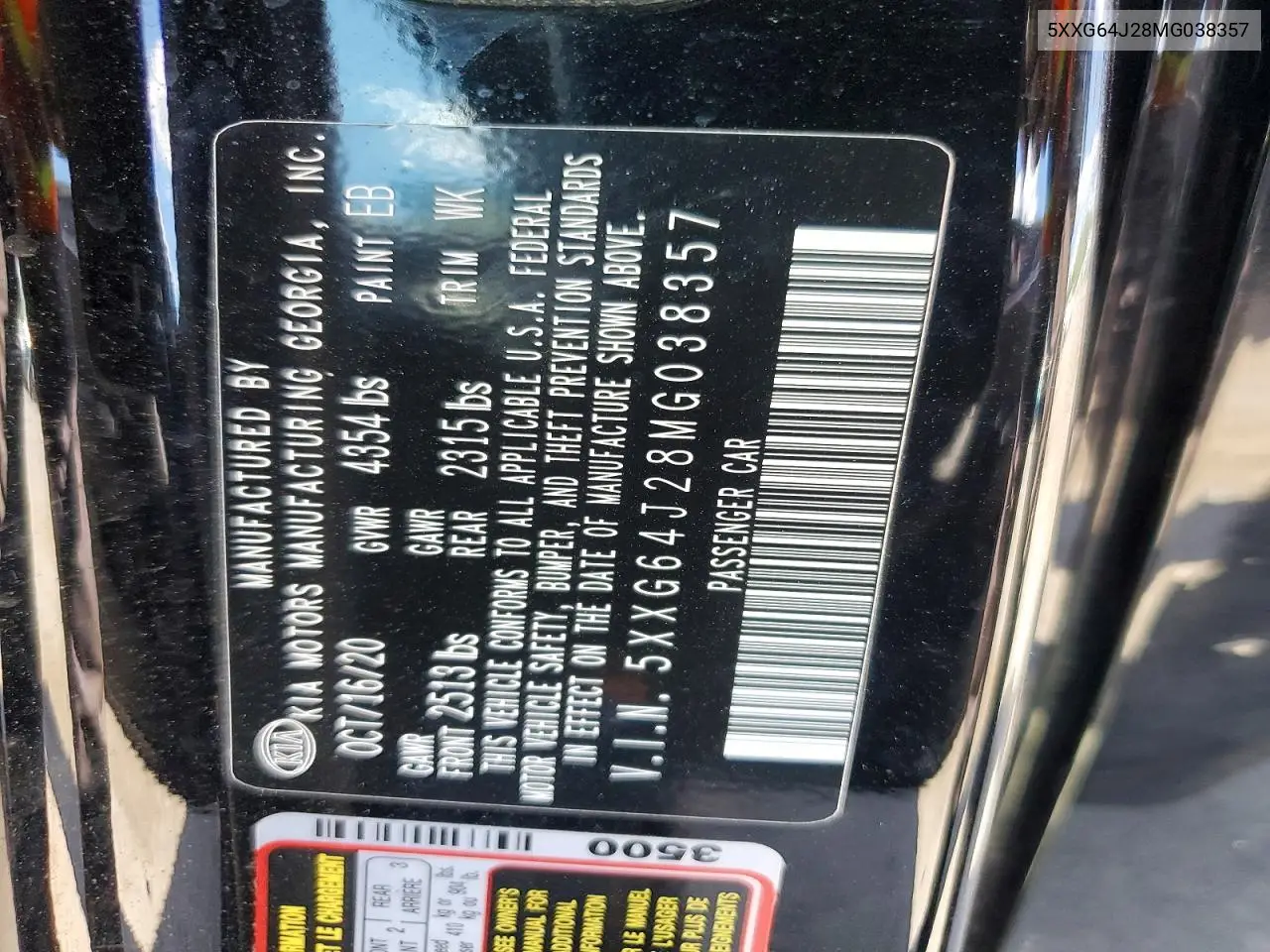 2021 Kia K5 Gt Line VIN: 5XXG64J28MG038357 Lot: 57663176