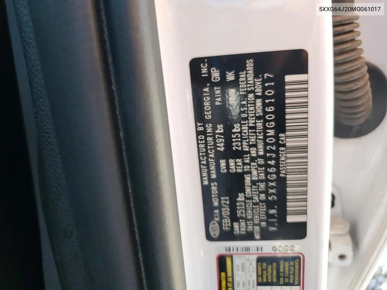 2021 Kia K5 VIN: 5XXG64J20MG061017 Lot: 61429686