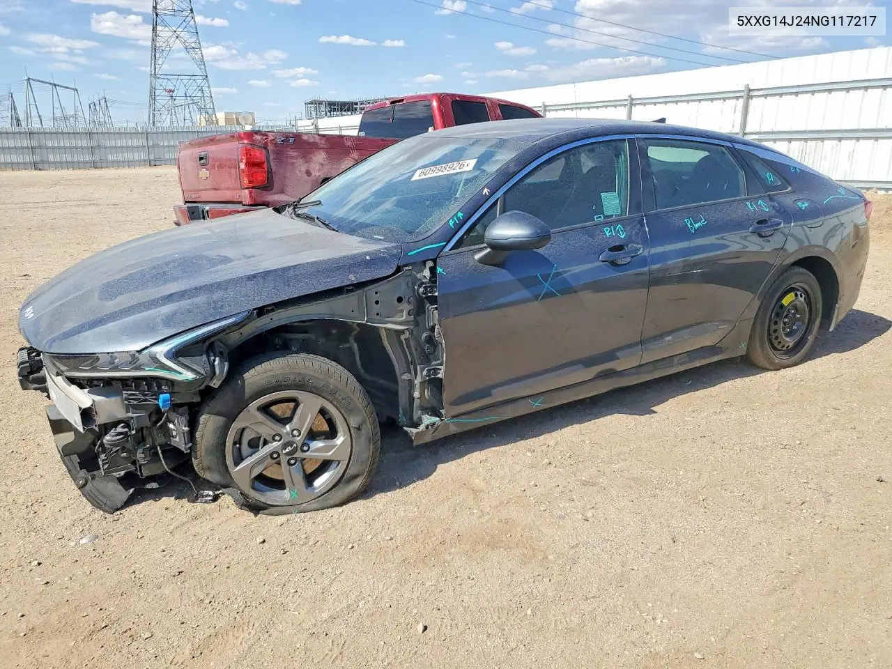 2022 Kia K5 Lxs VIN: 5XXG14J24NG117217 Lot: 60998926