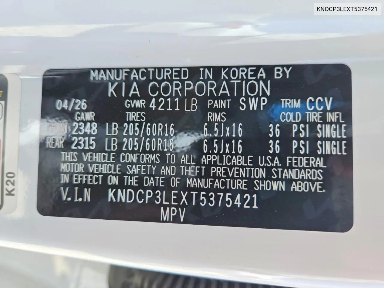 2026 Kia Niro Lx VIN: KNDCP3LEXT5375421 Lot: 59177426
