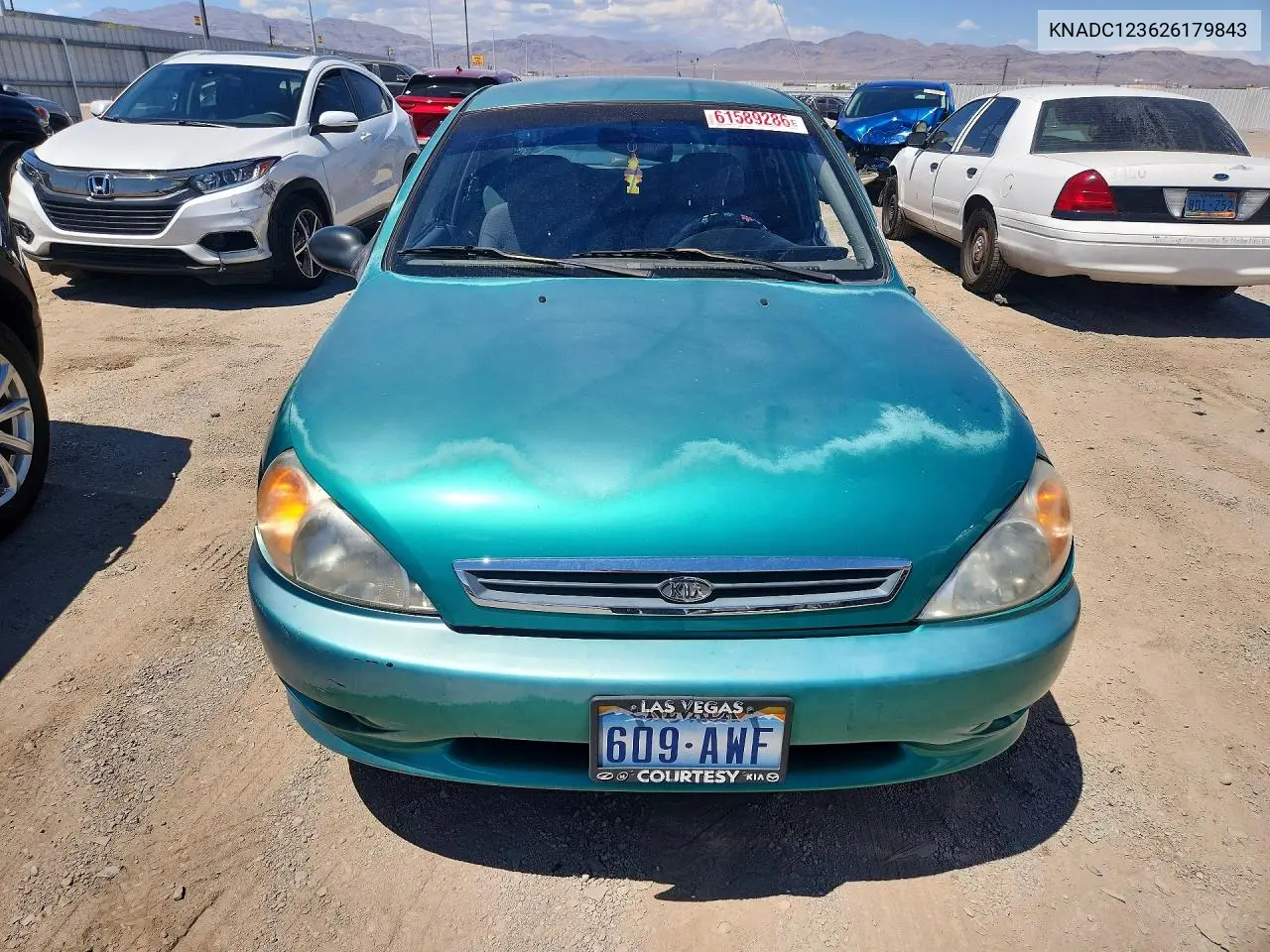 2002 Kia Rio VIN: KNADC123626179843 Lot: 61589286