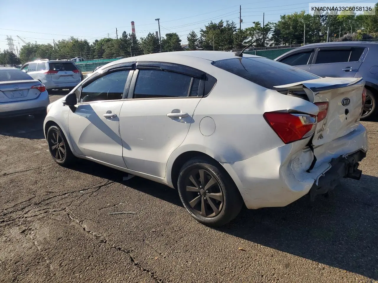 2012 Kia Rio Ex VIN: KNADN4A33C6058136 Lot: 58828606