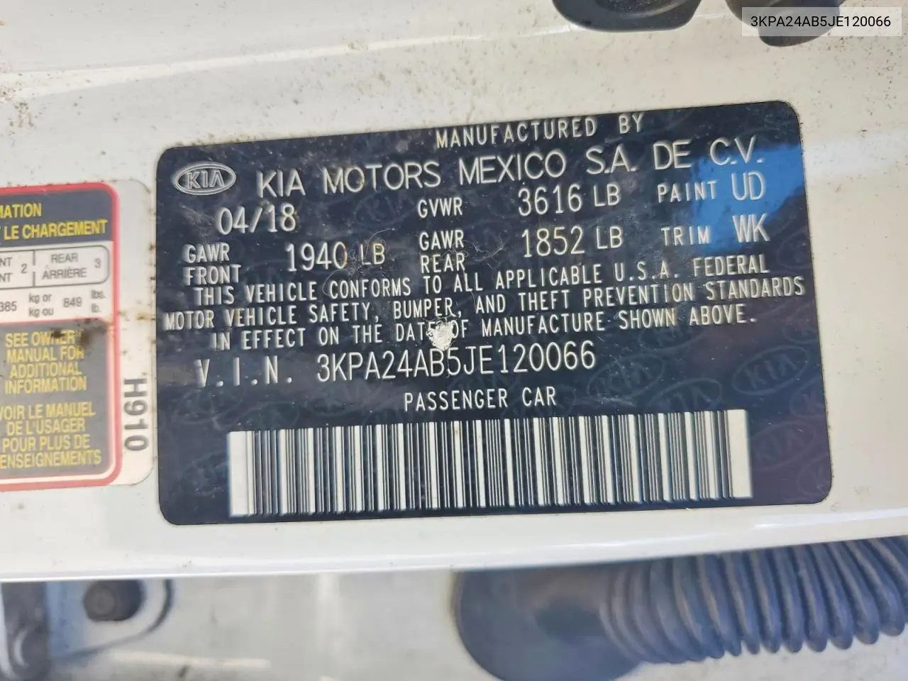 2018 Kia Rio S VIN: 3KPA24AB5JE120066 Lot: 60269956