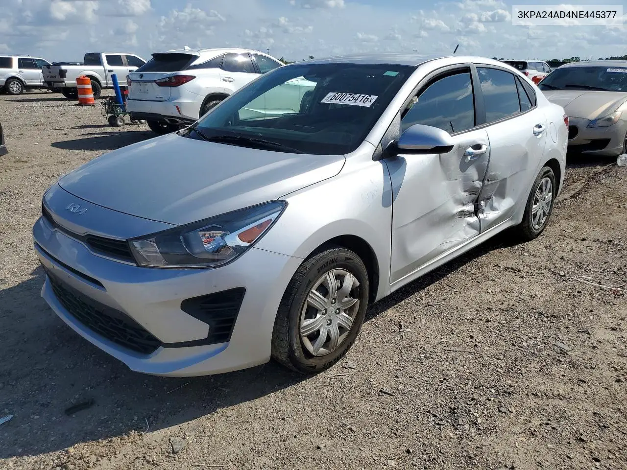 2022 Kia Rio Lx VIN: 3KPA24AD4NE445377 Lot: 60075416