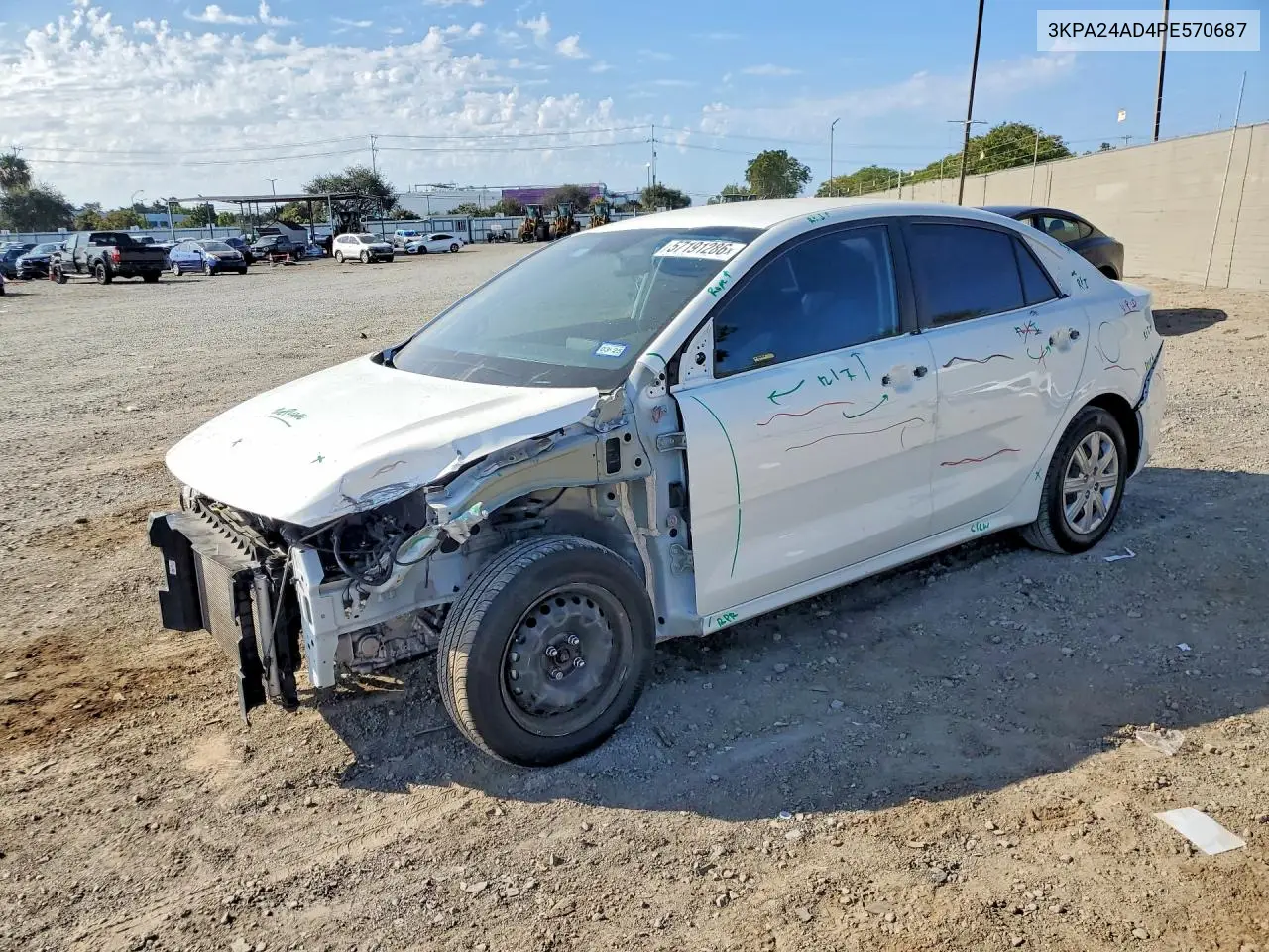 2023 Kia Rio Lx VIN: 3KPA24AD4PE570687 Lot: 57191286
