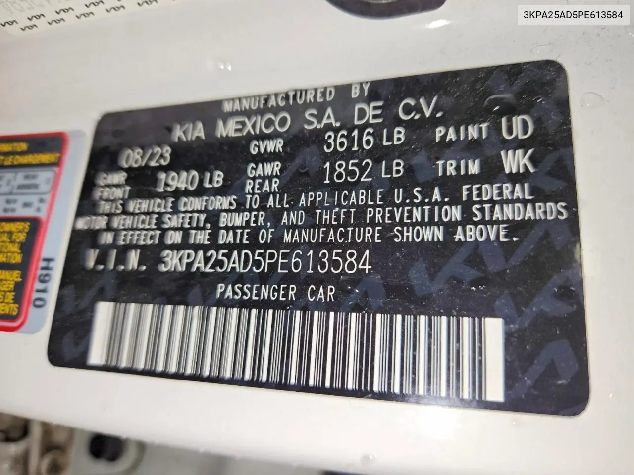 2023 Kia Rio S VIN: 3KPA25AD5PE613584 Lot: 59766956