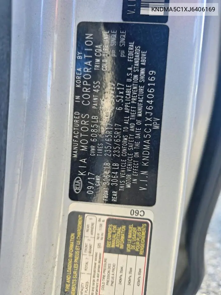 2018 Kia Sedona L VIN: KNDMA5C1XJ6406169 Lot: 59715566