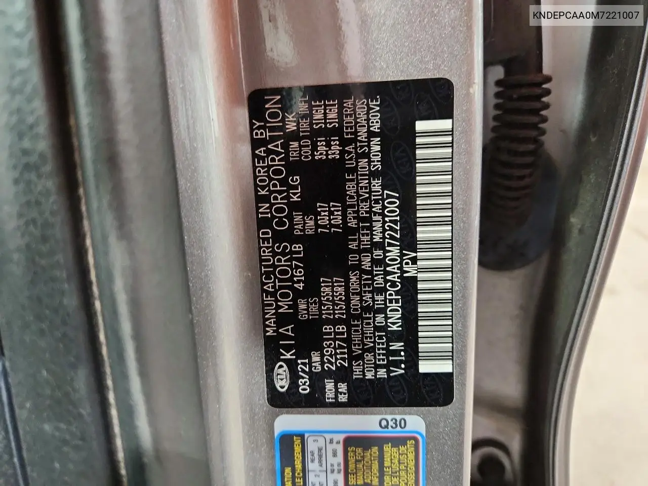 2021 Kia Seltos Lx VIN: KNDEPCAA0M7221007 Lot: 55433106