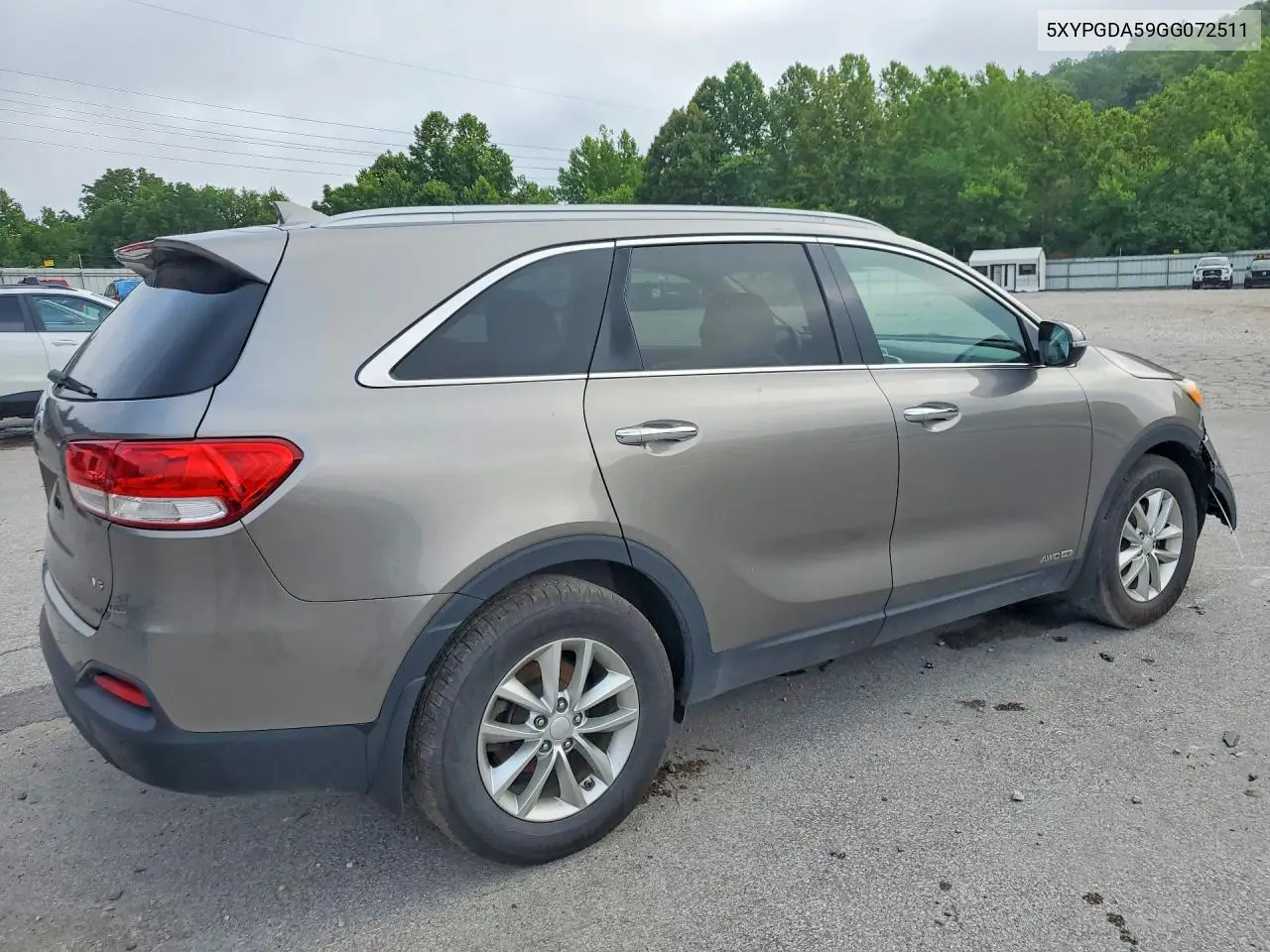 2016 Kia Sorento Lx V6 VIN: 5XYPGDA59GG072511 Lot: 59695716