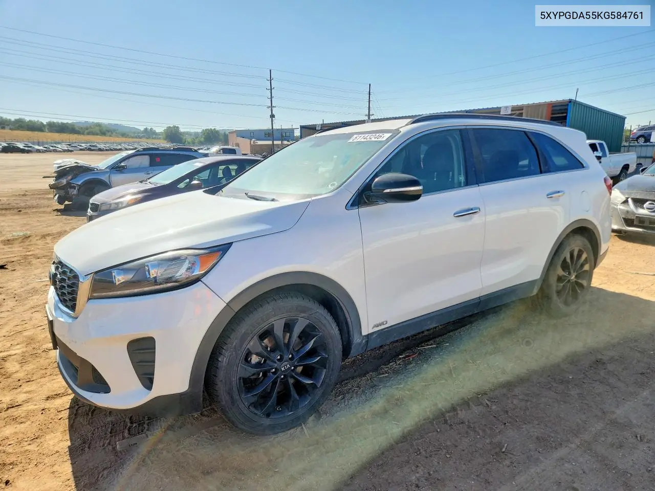 2019 Kia Sorento S V6 VIN: 5XYPGDA55KG584761 Lot: 61143246