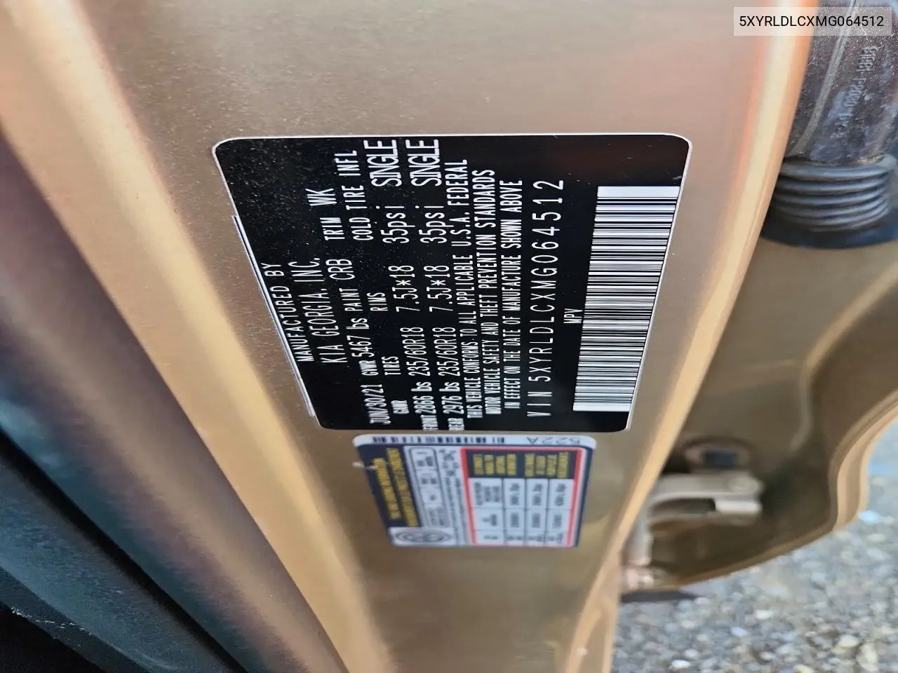 2021 Kia Sorento S VIN: 5XYRLDLCXMG064512 Lot: 61414936