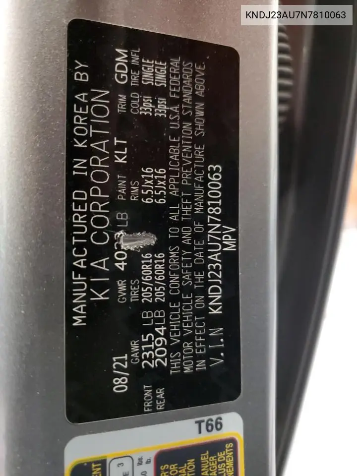KNDJ23AU7N7810063 2022 Kia Soul Lx