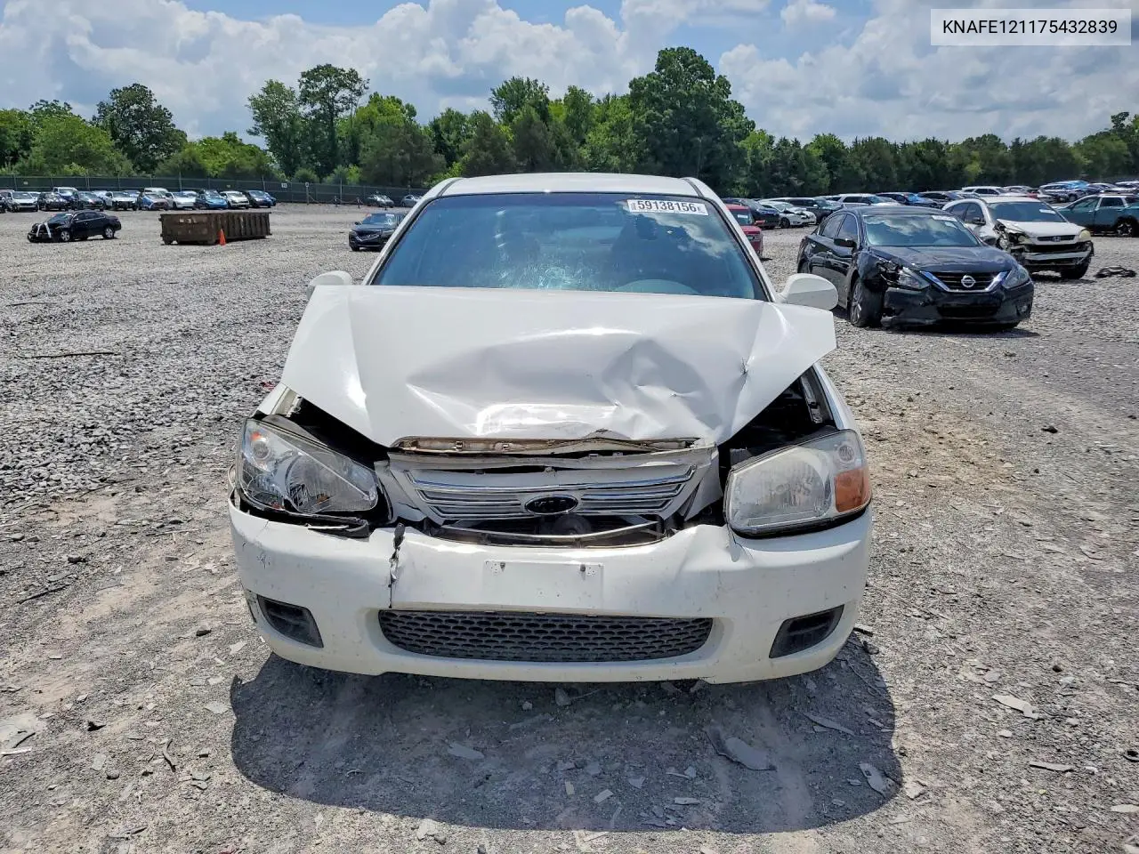 2007 Kia Spectra Lx VIN: KNAFE121175432839 Lot: 59138156