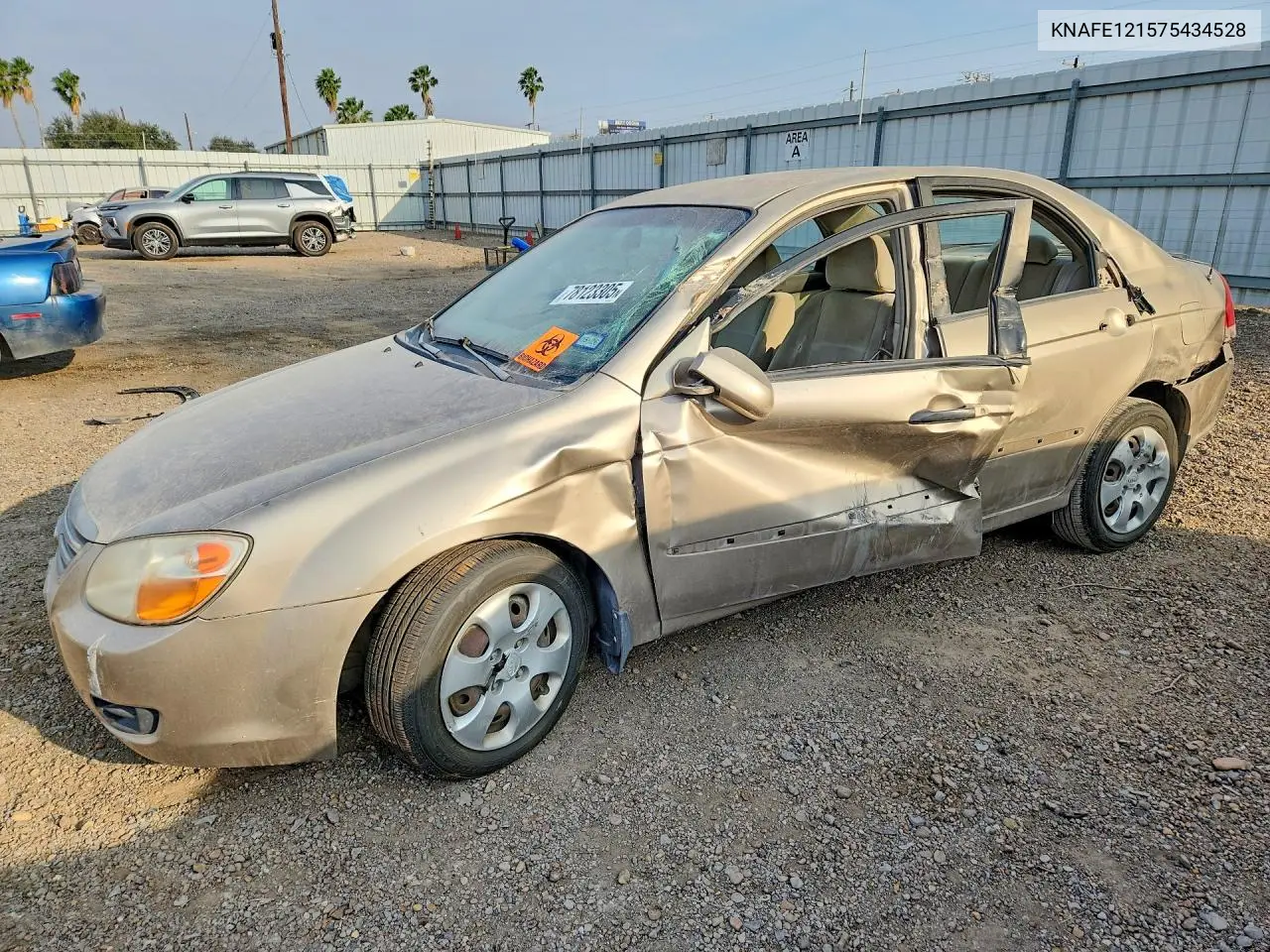 2007 Kia Spectra VIN: KNAFE121575434528 Lot: 78123305