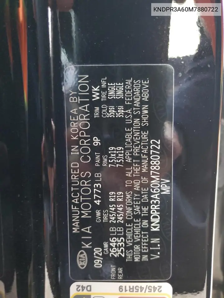 KNDPR3A60M7880722 2021 Kia Sportage Sx
