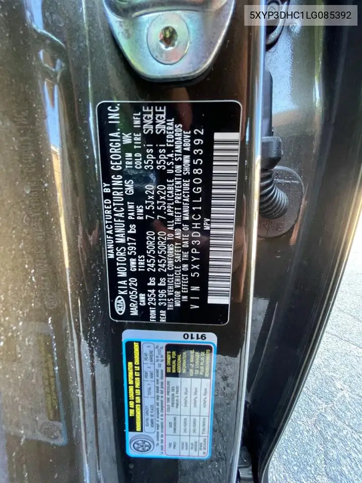2020 Kia Telluride Ex VIN: 5XYP3DHC1LG085392 Lot: 61974986