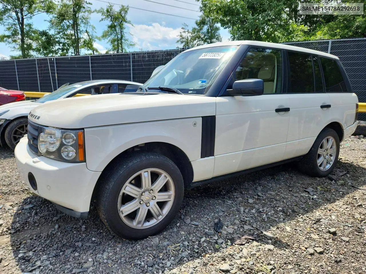 2008 Land Rover Range Rover Hse VIN: SALME15478A292698 Lot: 58772326