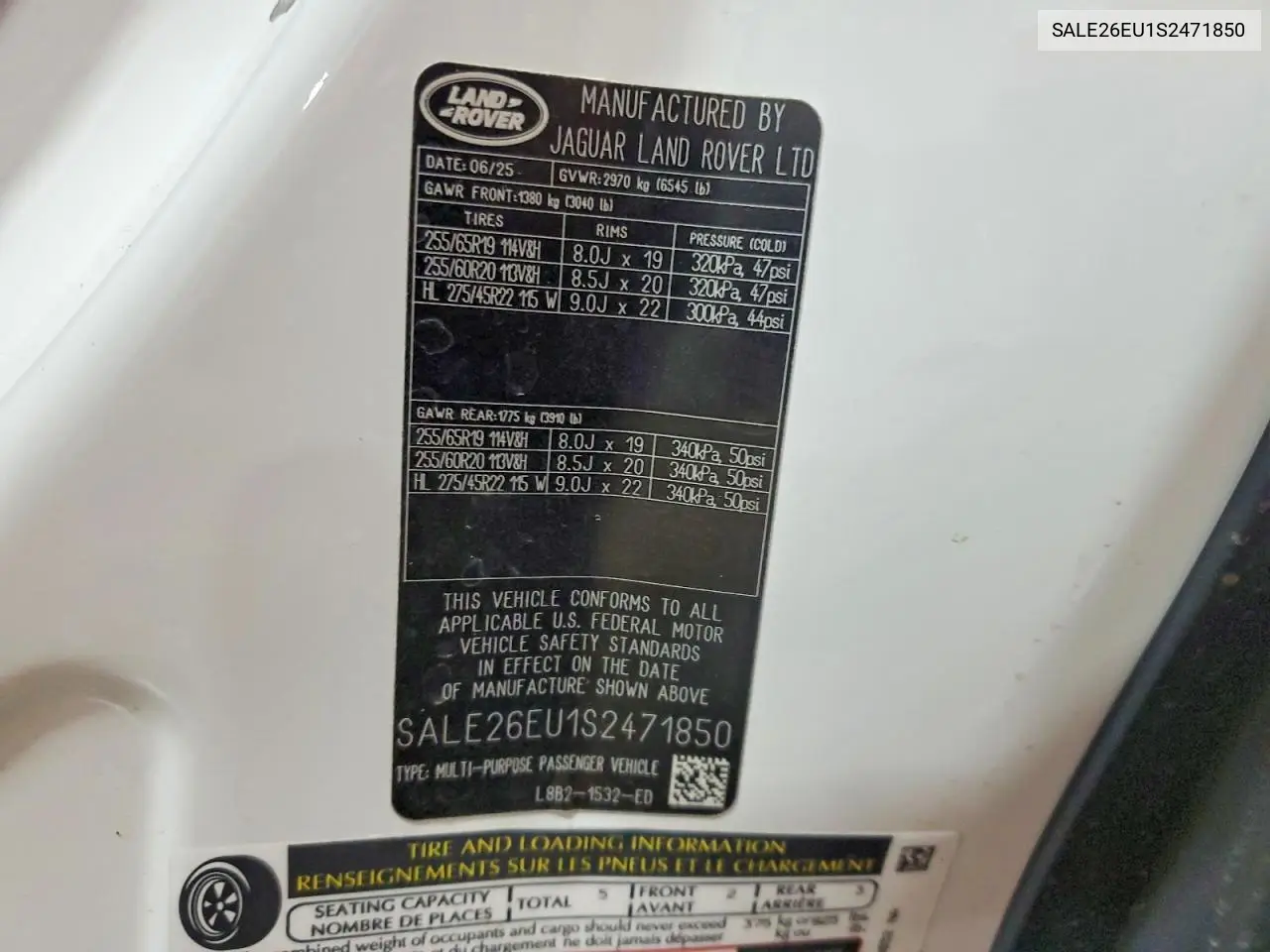 2025 Land Rover Defender 90 X-Dynamic Se VIN: SALE26EU1S2471850 Lot: 53412386
