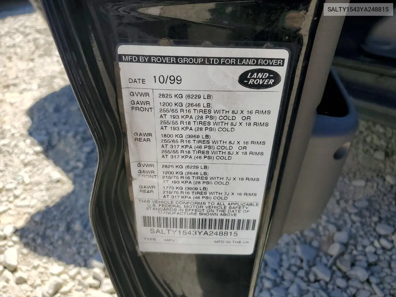 2000 Land Rover Discovery Ii VIN: SALTY1543YA248815 Lot: 61401496