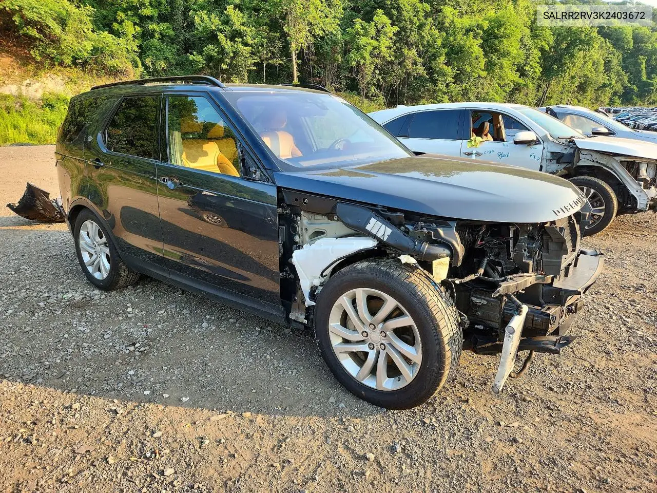 2019 Land Rover Discovery Hse VIN: SALRR2RV3K2403672 Lot: 59257966