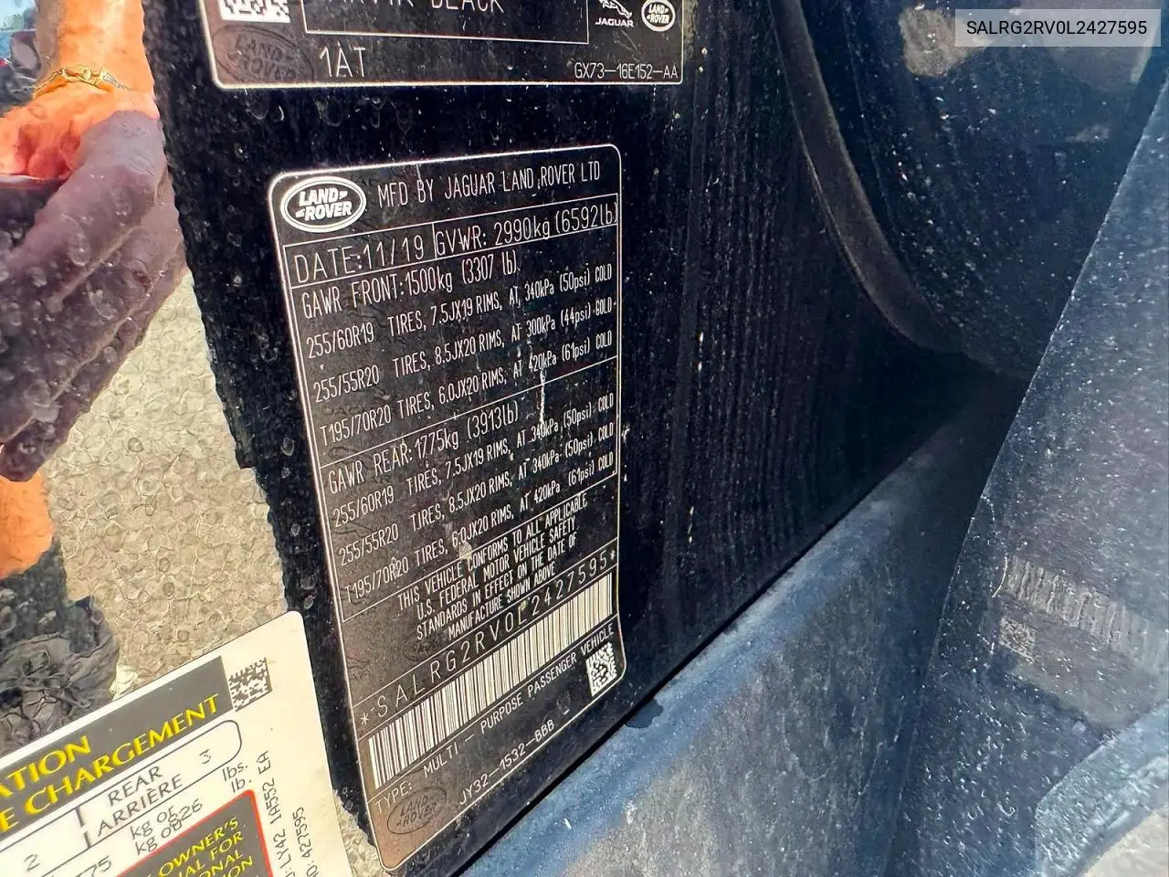 2020 Land Rover Discovery Se VIN: SALRG2RV0L2427595 Lot: 60191446