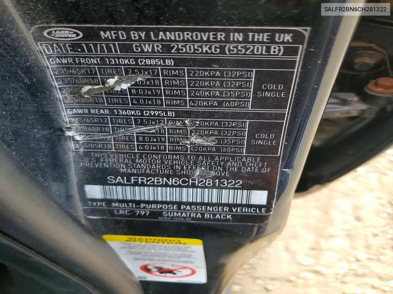 2012 Land Rover Lr2 Hse VIN: SALFR2BN6CH281322 Lot: 85619135