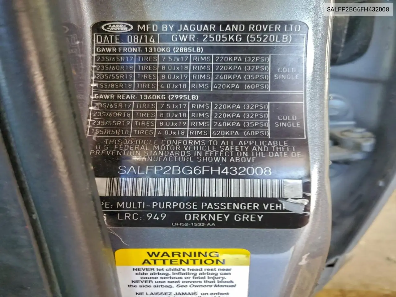 2015 Land Rover Lr2 Se VIN: SALFP2BG6FH432008 Lot: 95875105