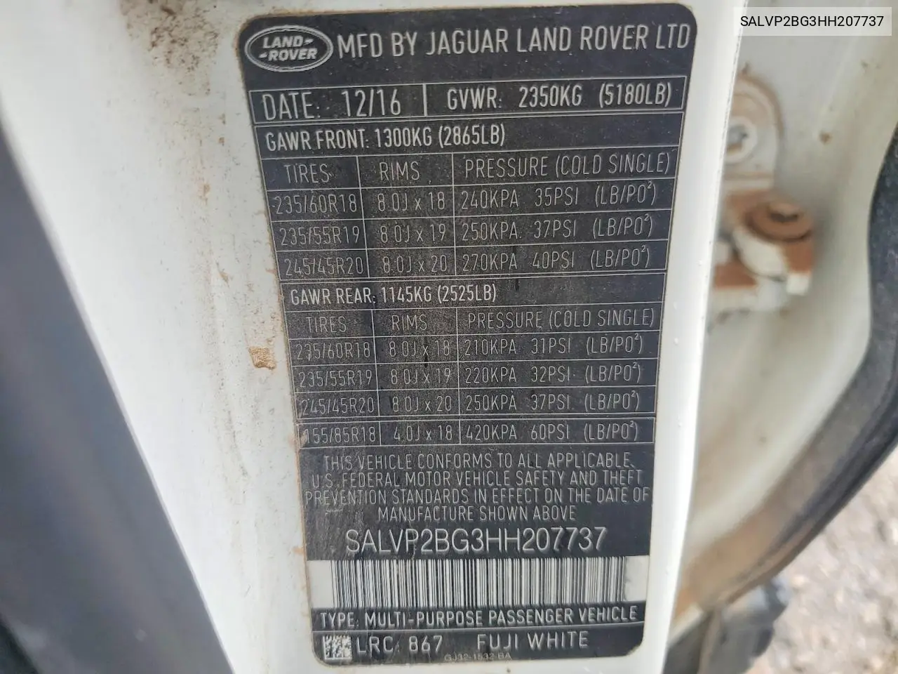 SALVP2BG3HH207737 2017 Land Rover Range Rover Evoque Se