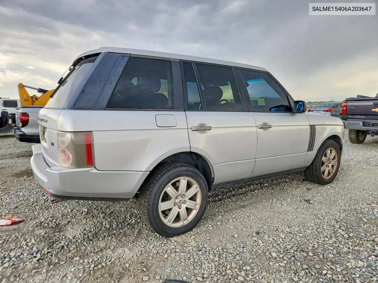 2006 Land Rover Range Rover Hse VIN: SALME15406A203647 Lot: 85620595