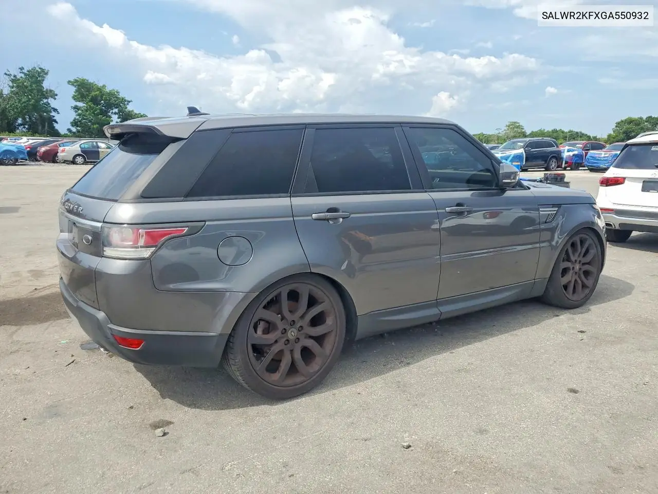 2016 Land Rover Range Rover Sport Hse VIN: SALWR2KFXGA550932 Lot: 58182986