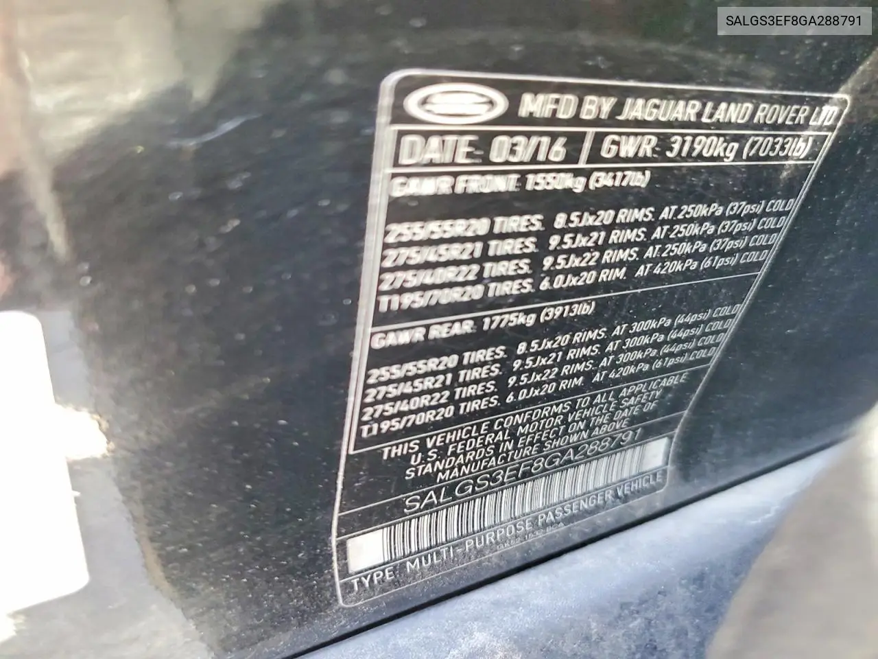 2016 Land Rover Range Rover Supercharged VIN: SALGS3EF8GA288791 Lot: 59118346
