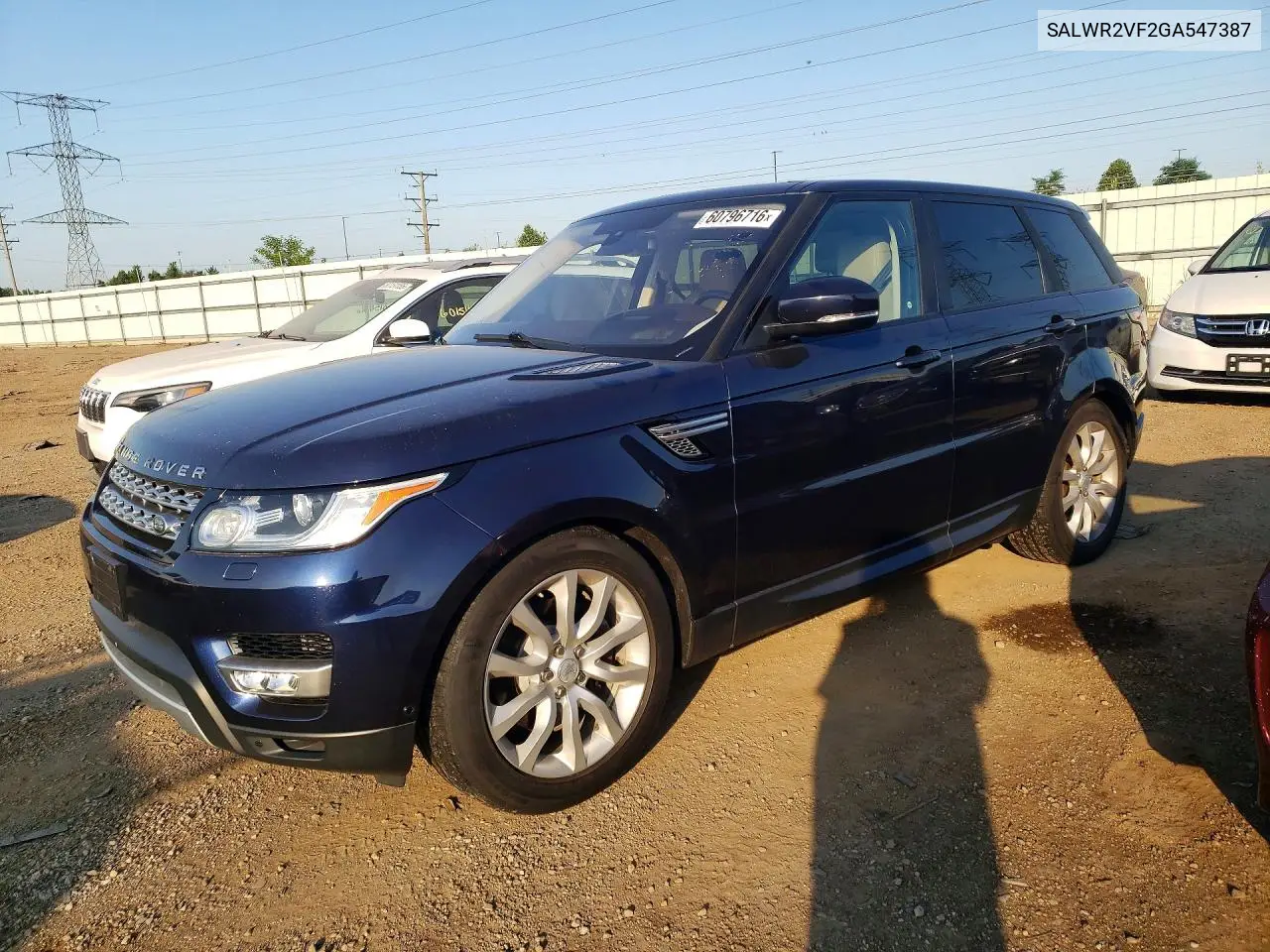 2016 Land Rover Range Rover Sport Hse VIN: SALWR2VF2GA547387 Lot: 60796716