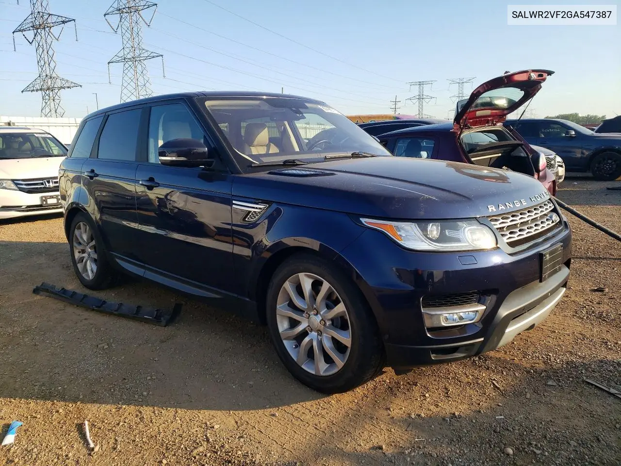 2016 Land Rover Range Rover Sport Hse VIN: SALWR2VF2GA547387 Lot: 60796716