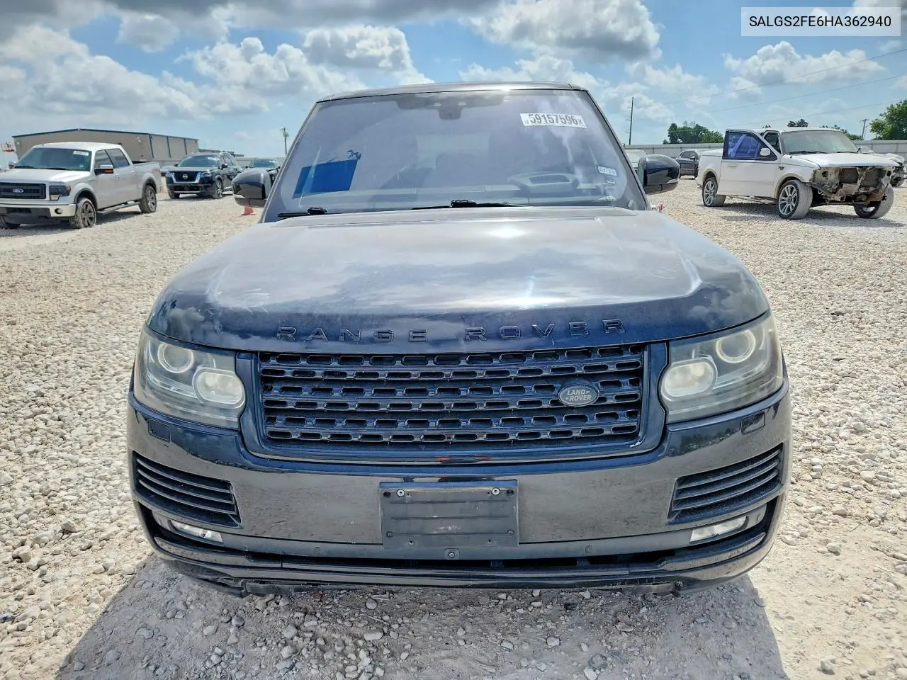 2017 Land Rover Range Rover Supercharged VIN: SALGS2FE6HA362940 Lot: 59157596