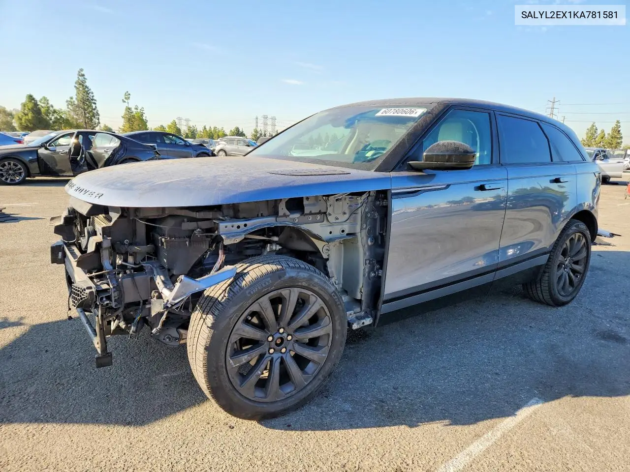 2019 Land Rover Range Rover Velar R-Dynamic Se VIN: SALYL2EX1KA781581 Lot: 60780606