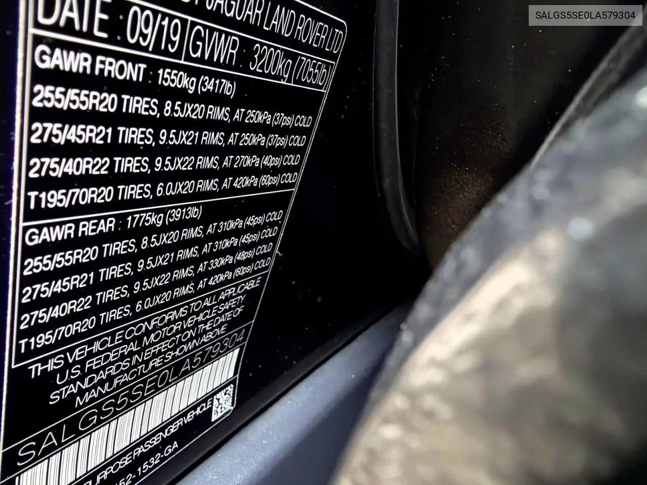 SALGS5SE0LA579304 2020 Land Rover Range Rover P525 Hse