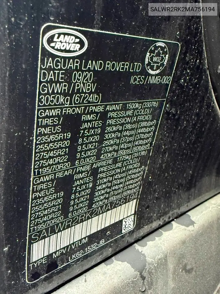 2021 Land Rover Range Rover Sport Hse Silver Edition VIN: SALWR2RK2MA756194 Lot: 58296456