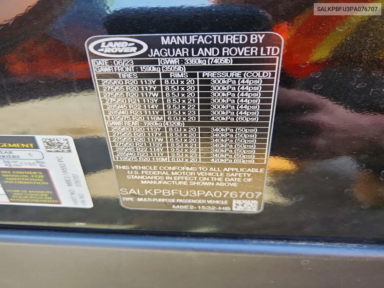 2023 Land Rover Range Rover Se VIN: SALKPBFU3PA076707 Lot: 59180446